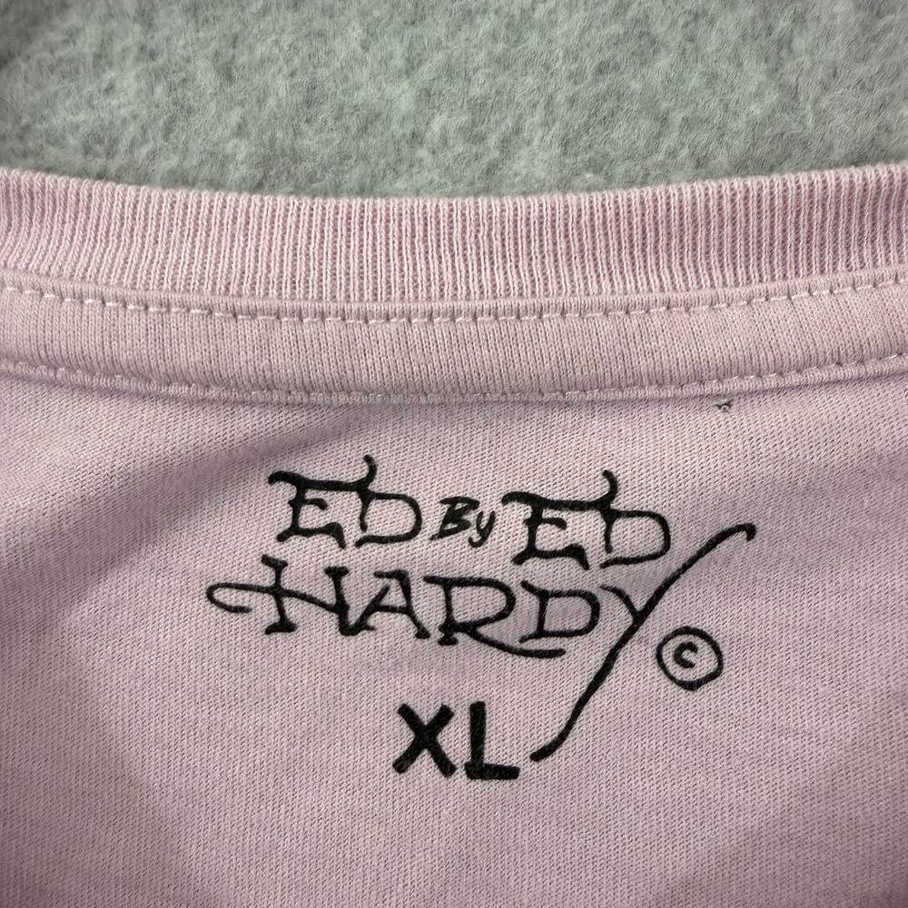 Ed Hardy Shirt Women's XL Pink New York City Scull Eagle Snake Heart Tattoo Y2K